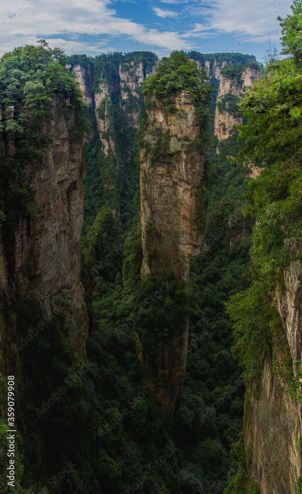 Sandstone pillars in Wulingyuan Scenic and Historic Interest Area in Zhangjiajie National Forest Park in Hunan province, China Sandstone pillars in Wulingyuan Scenic and Historic Interest Area in Zhangjiajie National Forest Park in Hunan province, China