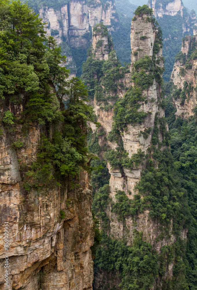 Sandstone pillars in Wulingyuan Scenic and Historic Interest Area in Zhangjiajie National Forest Park in Hunan province, China