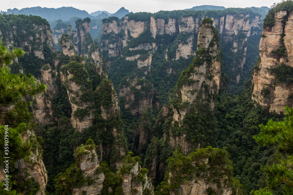 Sandstone pillars in Wulingyuan Scenic and Historic Interest Area in Zhangjiajie National Forest Park in Hunan province, China