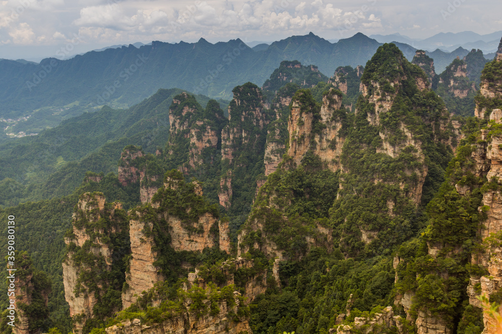 Rock formations in Wulingyuan Scenic and Historic Interest Area in Zhangjiajie National Forest Park in Hunan province, China