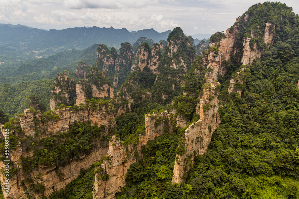 Rock formations in Wulingyuan Scenic and Historic Interest Area in Zhangjiajie National Forest Park in Hunan province, China