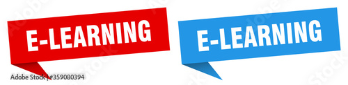 e-learning banner. e-learning speech bubble label set. e-learning sign