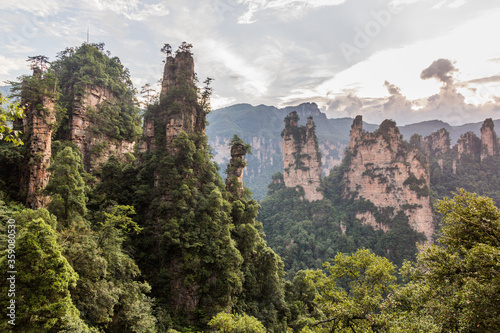 Sandstone pillars in Wulingyuan Scenic and Historic Interest Area in Zhangjiajie National Forest Park in Hunan province  China
