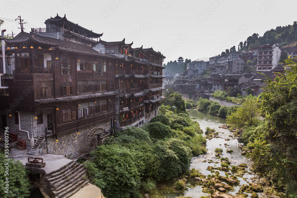 Traditional houses and a river in Furong Zhen town, Hunan province, China