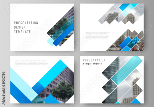 The minimalistic abstract vector illustration of the editable layout of the presentation slides design business templates. Abstract geometric pattern creative modern blue background with rectangles.