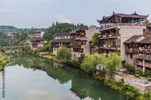 Traditional houses and a river in Furong Zhen town, Hunan province, China
