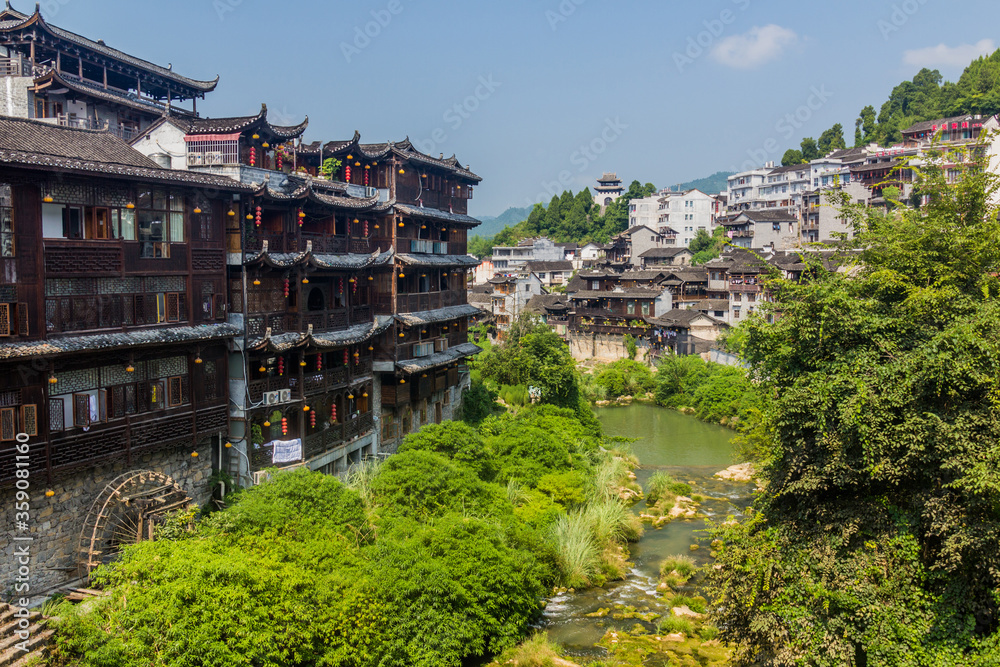 Old houses and a river in Furong Zhen town, Hunan province, China
