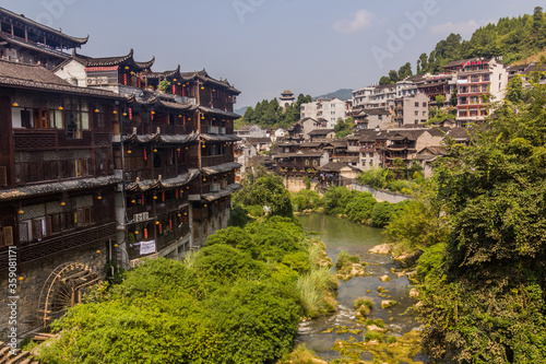 Old houses and a river in Furong Zhen town, Hunan province, China