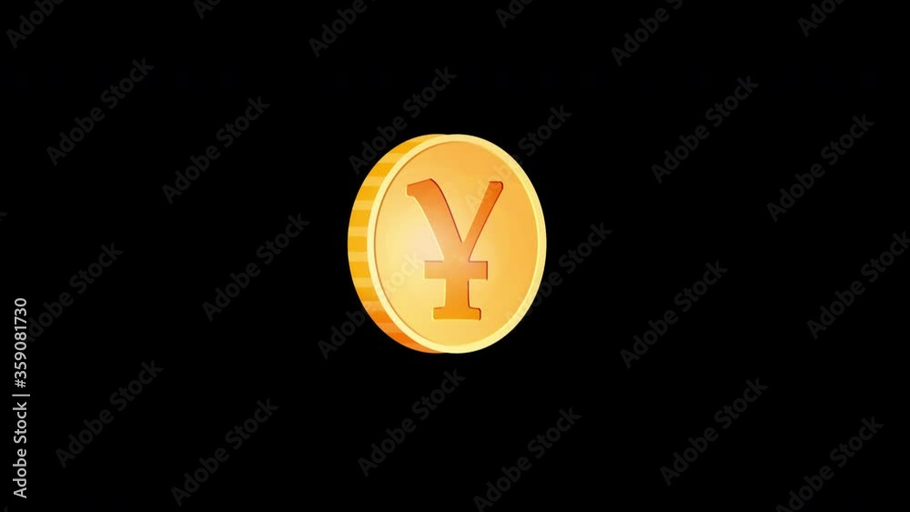 Animated rotating icon of the gold coin yuan, isolated, for editing on alpha channel, looped Animated rotating icon of the gold coin yuan, isolated, for editing on alpha channel, looped