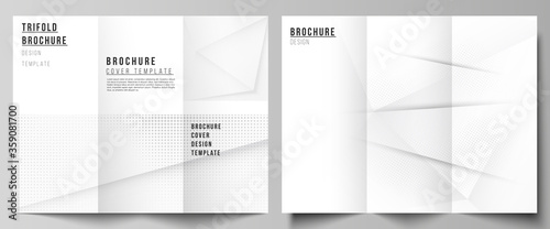 Vector layouts of covers design templates for trifold brochure, flyer layout, book design, brochure cover, advertising mockups. Halftone dotted background with gray dots, abstract gradient background.