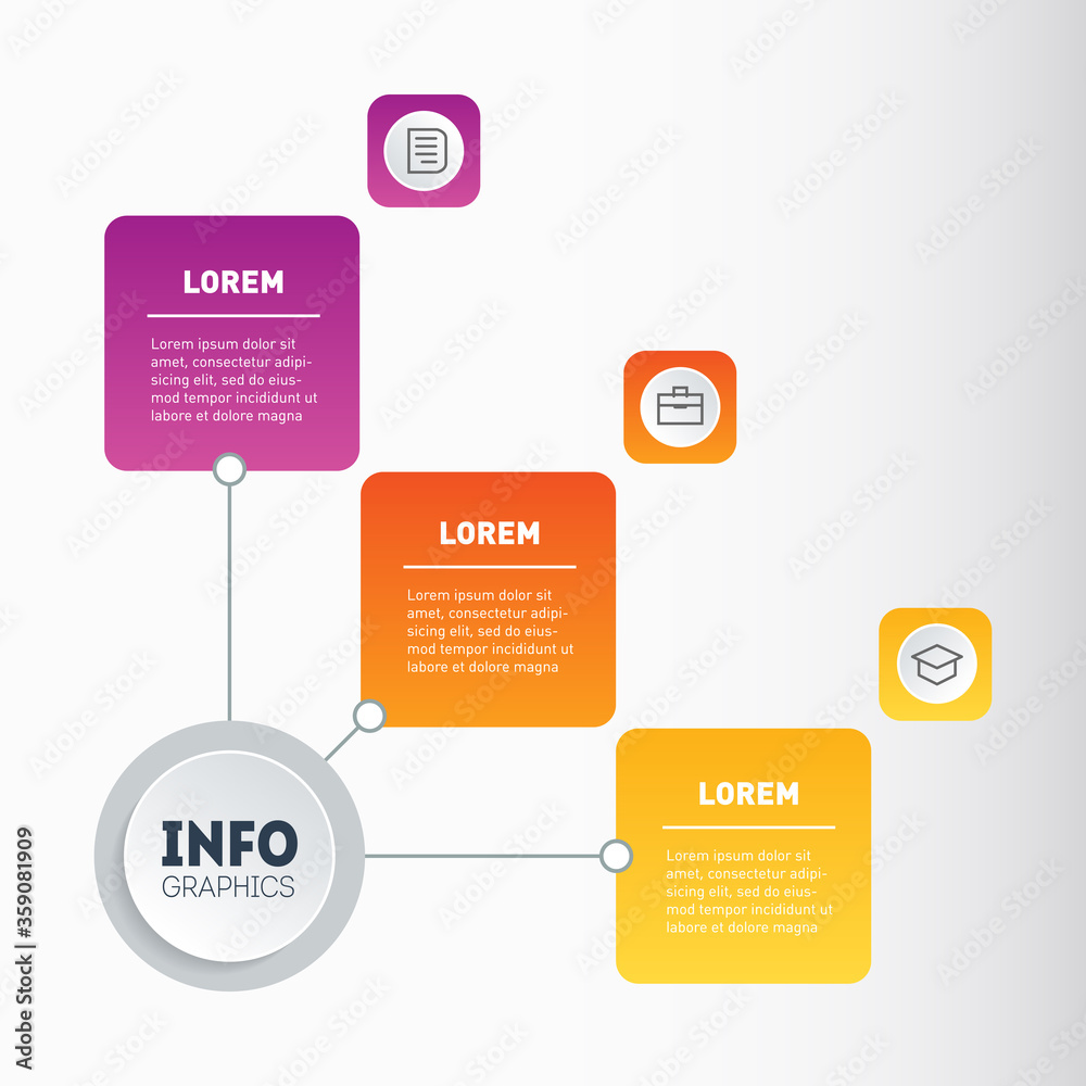 Business presentation or infographic with 3 options. Example of a chart, mindmap or diagram with three steps. Annual report, Infographics or mind map of technological or education process. Business presentation or infographic with 3 options. Example of a chart, mindmap or diagram with three steps. Annual report, Infographics or mind map of technological or education process.