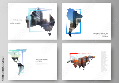 Vector layout of the presentation slides design business templates, multipurpose template for presentation brochure. Design template in the form of world maps and colored frames, insert your photo.