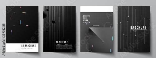 Vector layout of A4 format cover mockups design templates for brochure, flyer layout, booklet, cover design, book design, brochure cover. Tech science future background, space astronomy concept.