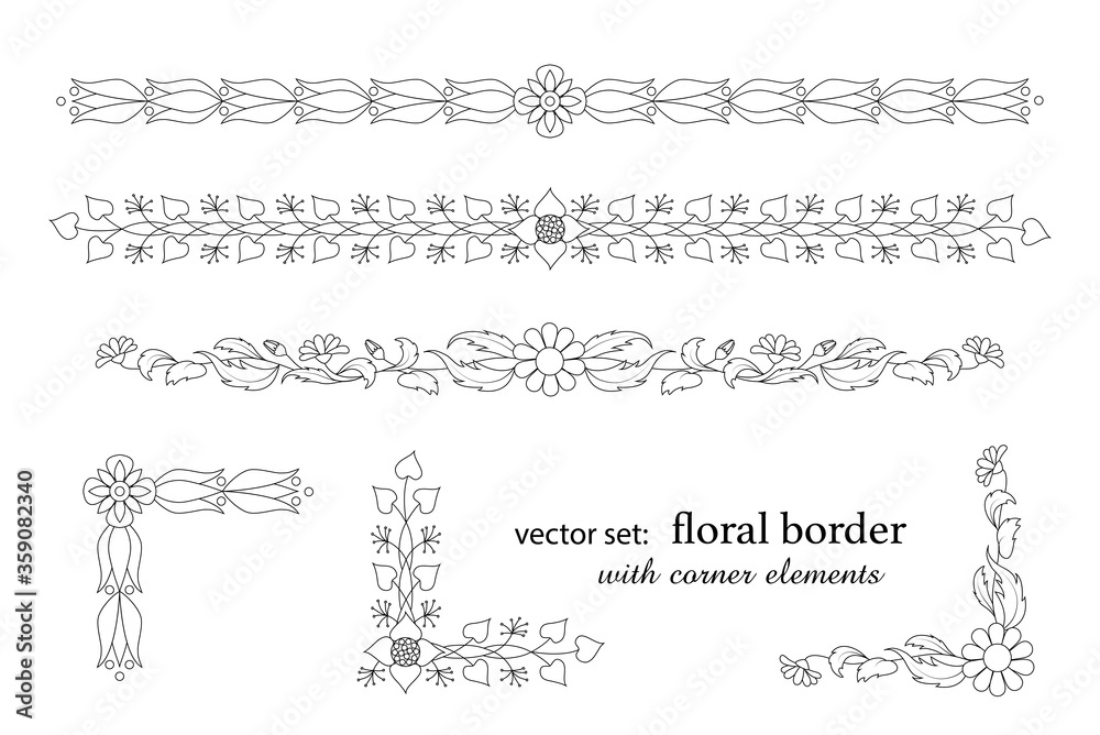 Florale Bordüren Sammlung, 
Vektor Illustration 
