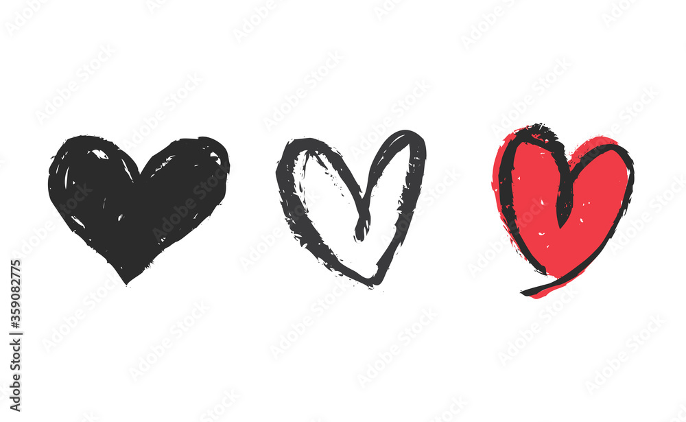 Heart doodles set. Collection of hand drawn illustrated hearts.