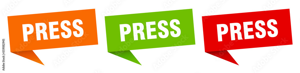 press banner. press speech bubble label set. press sign press banner. press speech bubble label set. press sign