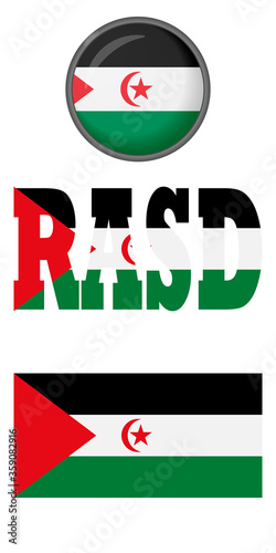 Flag icon of the Sahrawi Arab Democratic Republic on a white background. Vector image: flag, button, and abbreviation. You can use it to create a website, print brochures, booklets, leaflets,guidebook