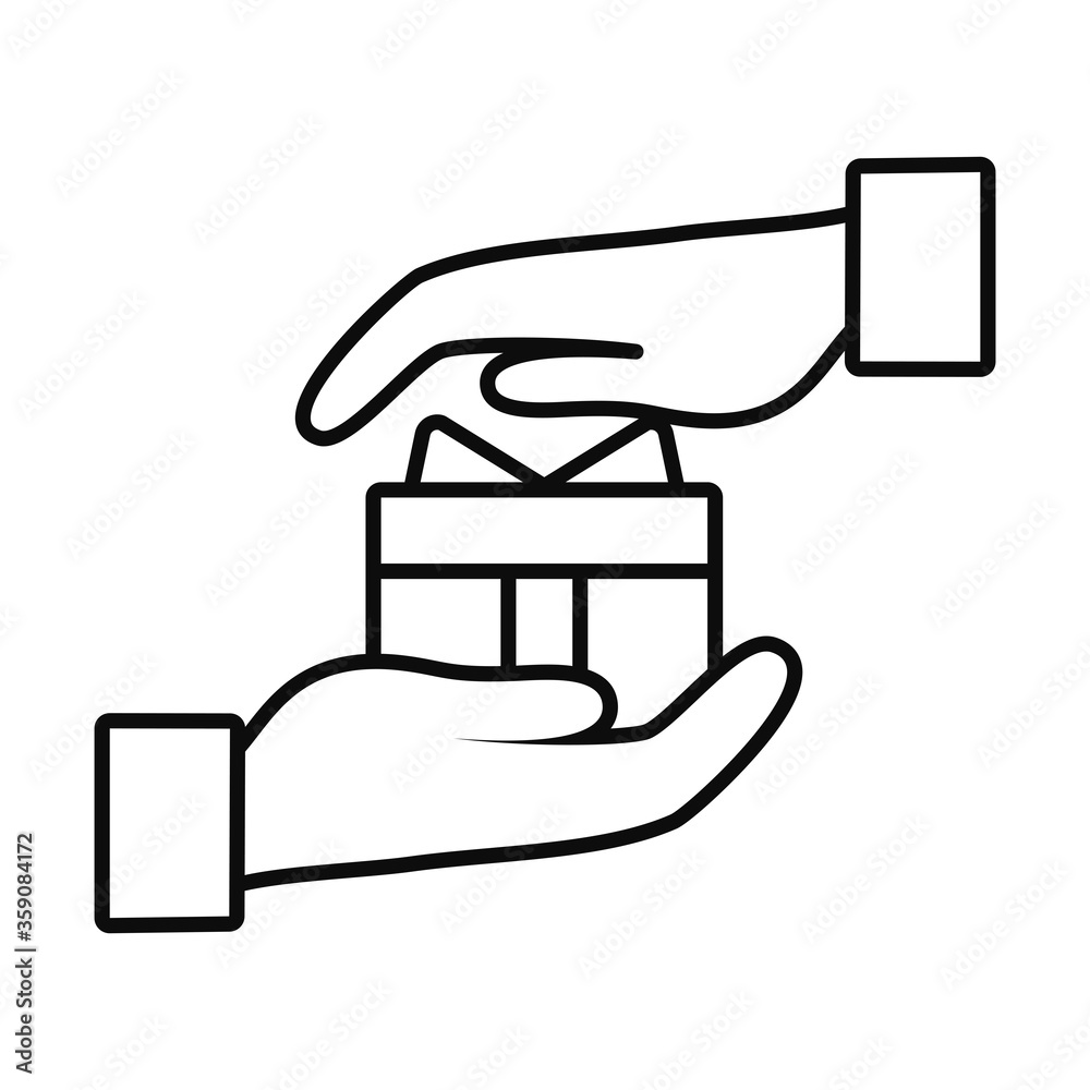 Gift between hands line style icon vector design Gift between hands line style icon vector design
