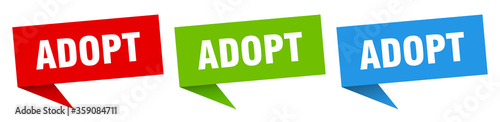 adopt banner. adopt speech bubble label set. adopt sign