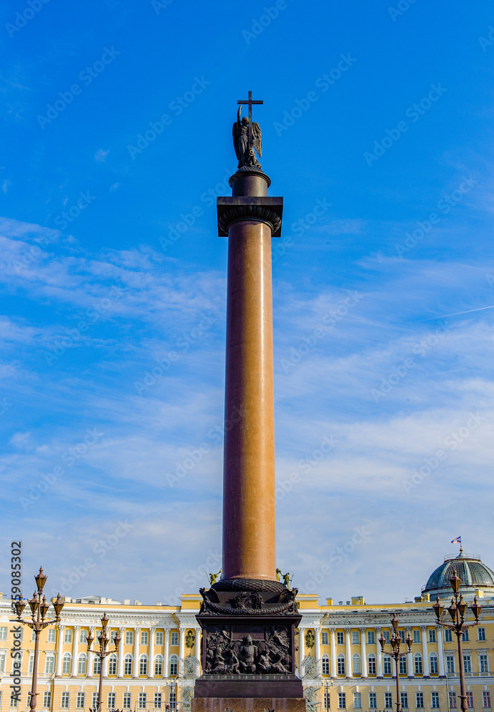 Alexander Column in the middle of the Palace square in St. Petersburg, Russia