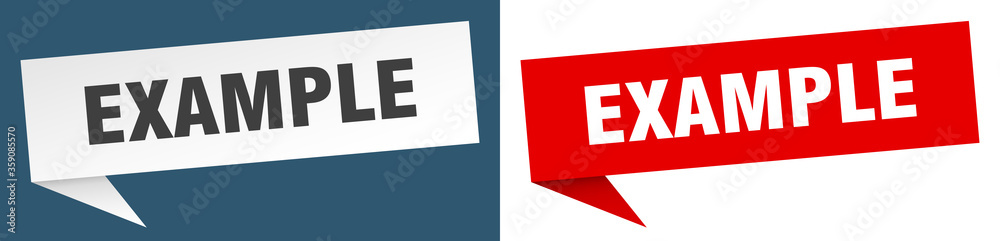 example banner. example speech bubble label set. example sign