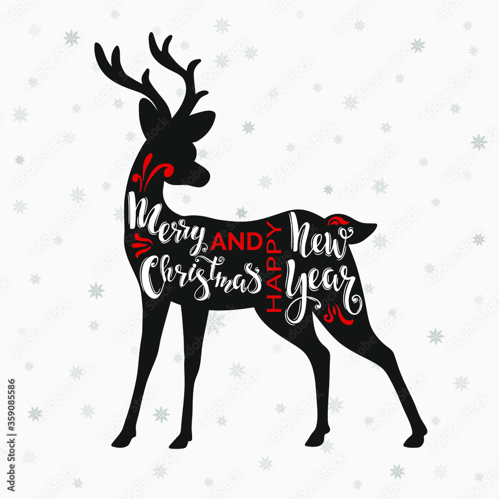 Christmas deer 's silhouette for Christmas cards. Vector illustration.