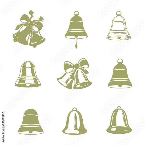 Collection of bells isolated on white. Vector illustration.