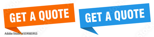 get a quote banner. get a quote speech bubble label set. get a quote sign