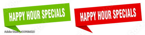happy hour specials banner. happy hour specials speech bubble label set. happy hour specials sign