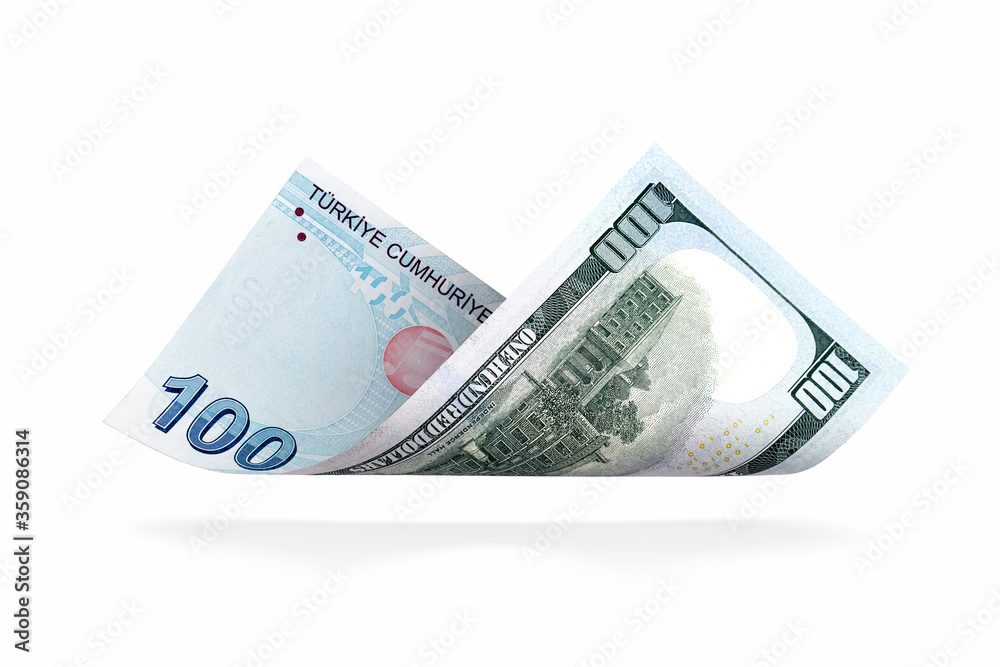 Currency Conversion, Turkish one hundred lira to the U.S. one hundred dollar. Currency Conversion, Turkish one hundred lira to the U.S. one hundred dollar.