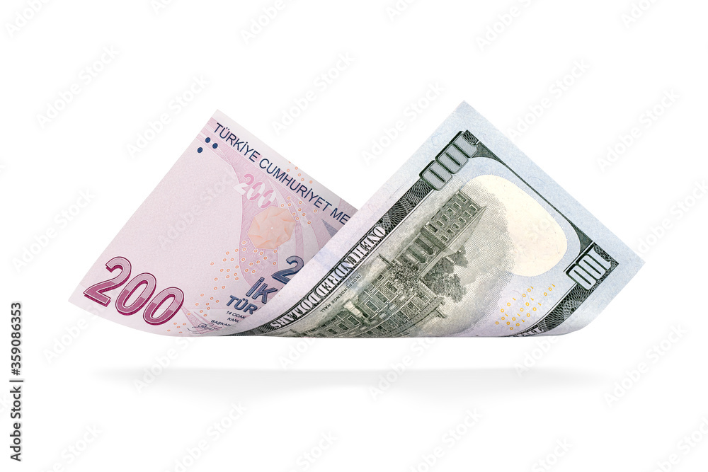 Currency Conversion, Turkish two hundred lira to the U.S. one hundred dollar. Currency Conversion, Turkish two hundred lira to the U.S. one hundred dollar.