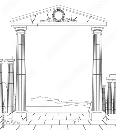 Linear drawing of the classic antic entrance with columns