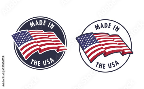 Made in the USA badge collection. American proud badge. United States of America flag color symbol.