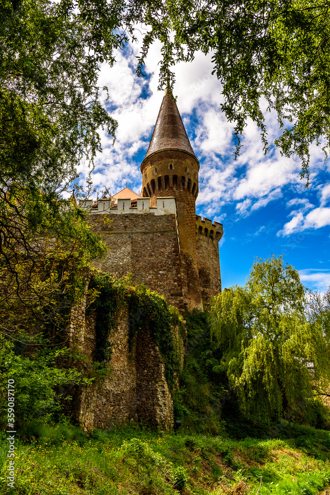 Nature of Corvin Castle, a Gothic-Renaissance castle in Hunedoara, Romania. One of the largest castles in Europe