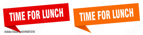 time for lunch banner. time for lunch speech bubble label set. time for lunch sign