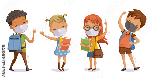 Back to school for new normal concept. Children wearing sanitary masks. 