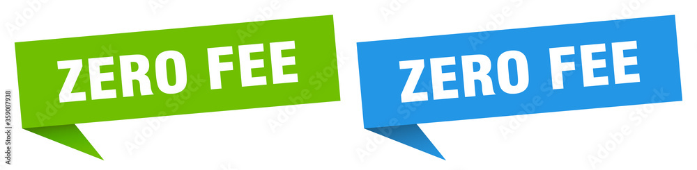 zero fee banner. zero fee speech bubble label set. zero fee sign zero fee banner. zero fee speech bubble label set. zero fee sign