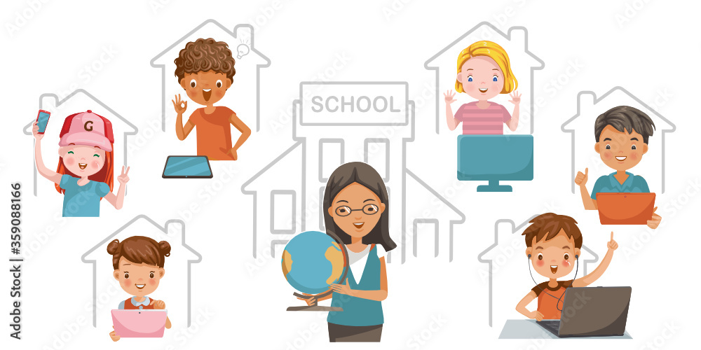 e-Learning child concept. Study at home or study online. Illustration for elementary school. e-Learning child concept. Study at home or study online. Illustration for elementary school.