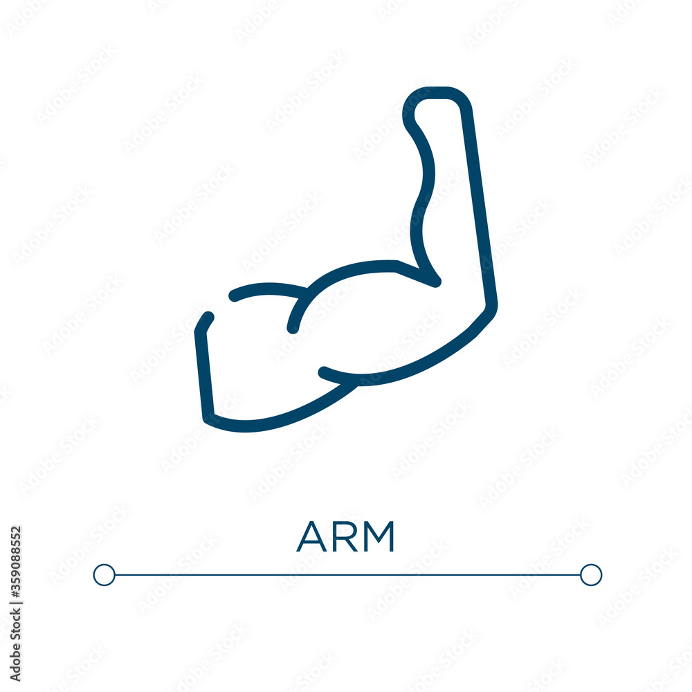 Arm icon. Linear vector illustration. Outline arm icon vector. Thin line symbol for use on web and mobile apps, logo, print media. Arm icon. Linear vector illustration. Outline arm icon vector. Thin line symbol for use on web and mobile apps, logo, print media.