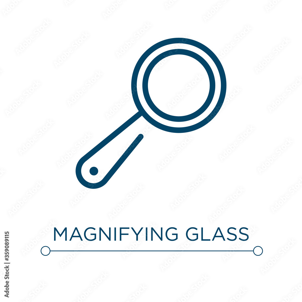 Magnifying glass icon. Linear vector illustration. Outline magnifying glass icon vector. Thin line symbol for use on web and mobile apps, logo, print media. Magnifying glass icon. Linear vector illustration. Outline magnifying glass icon vector. Thin line symbol for use on web and mobile apps, logo, print media.