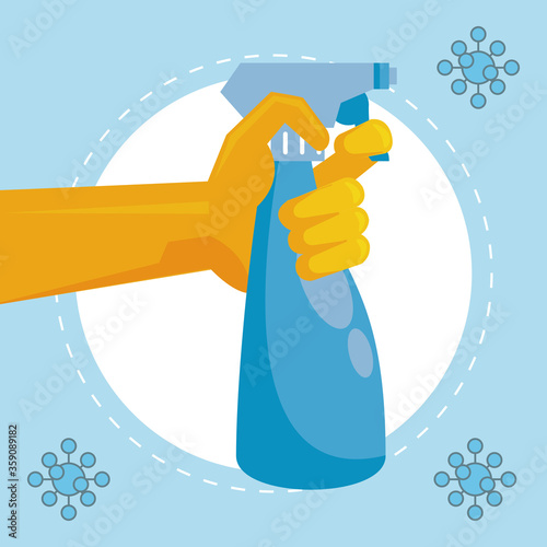 disinfect and clean activity with hand using splash bottle