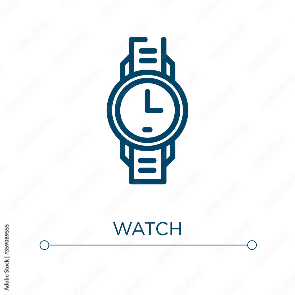 Watch icon. Linear vector illustration. Outline watch icon vector. Thin line symbol for use on web and mobile apps, logo, print media. Watch icon. Linear vector illustration. Outline watch icon vector. Thin line symbol for use on web and mobile apps, logo, print media.