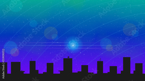 Night Star City Background with Lens Flare