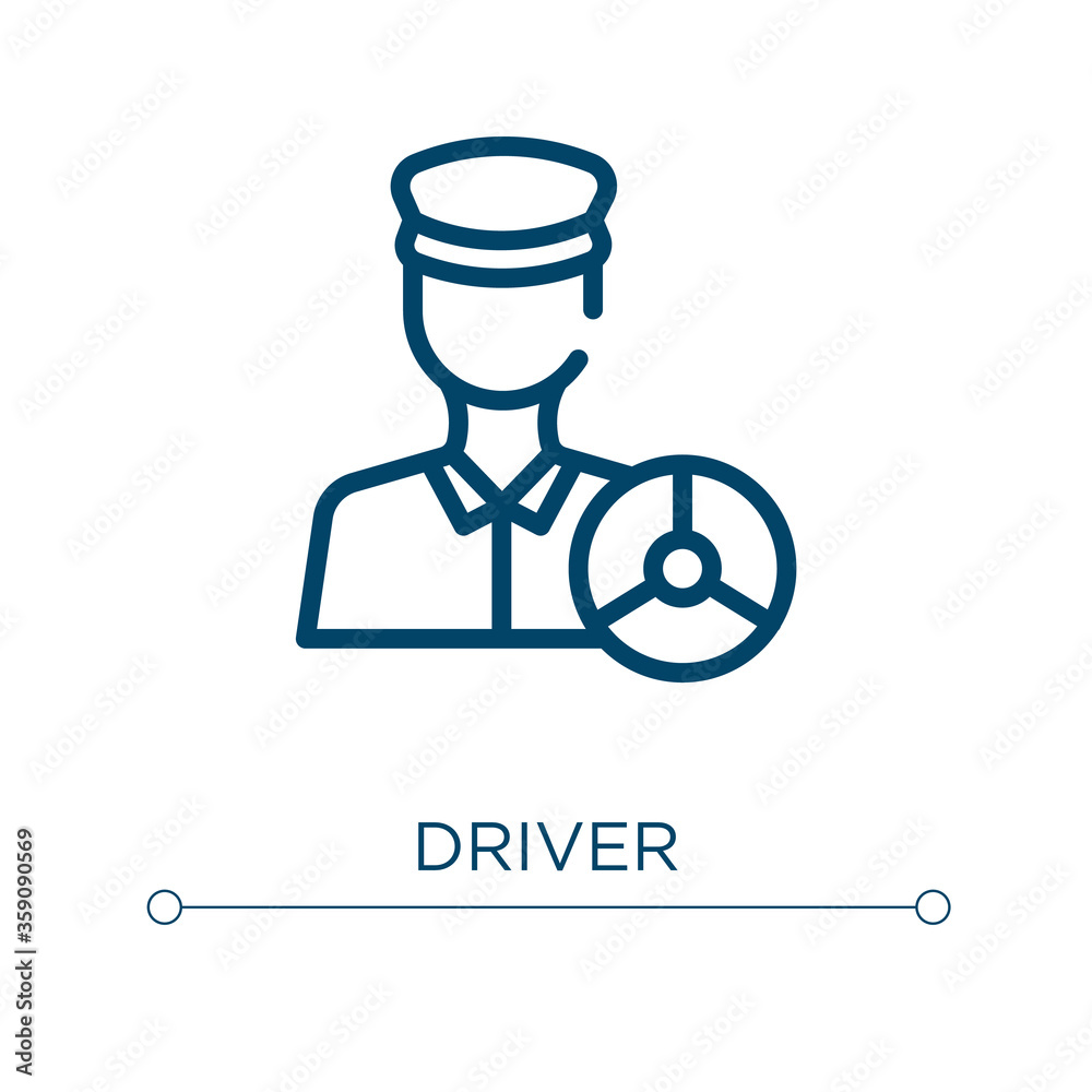 Driver icon. Linear vector illustration. Outline driver icon vector. Thin line symbol for use on web and mobile apps, logo, print media. Driver icon. Linear vector illustration. Outline driver icon vector. Thin line symbol for use on web and mobile apps, logo, print media.