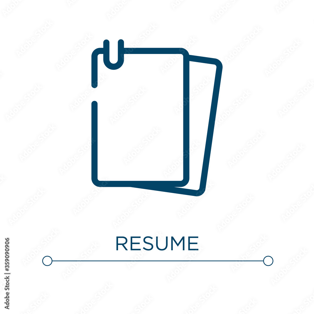Resume icon. Linear vector illustration. Outline resume icon vector. Thin line symbol for use on web and mobile apps, logo, print media. Resume icon. Linear vector illustration. Outline resume icon vector. Thin line symbol for use on web and mobile apps, logo, print media.