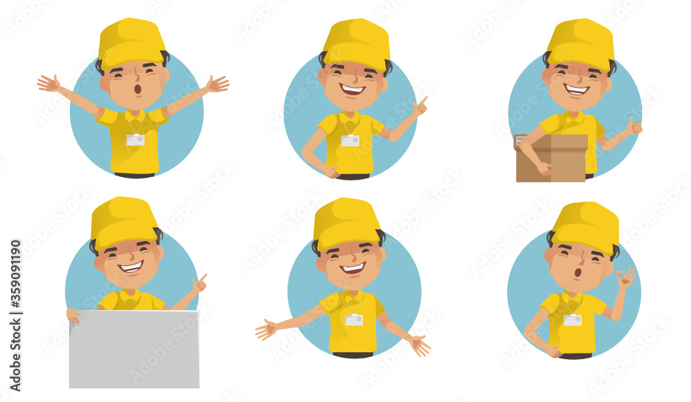 Delivery Services. Delivery man holding box or product. Deliveryman uniform isolated.