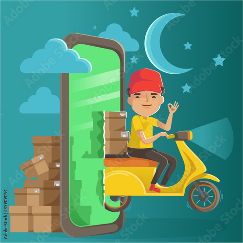Delivery service on mobile phone concept.