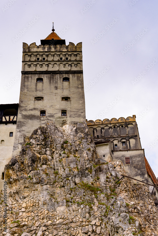 Bran (Drakula's) Castle on the top of the rock, a national monument and landmark in Romania