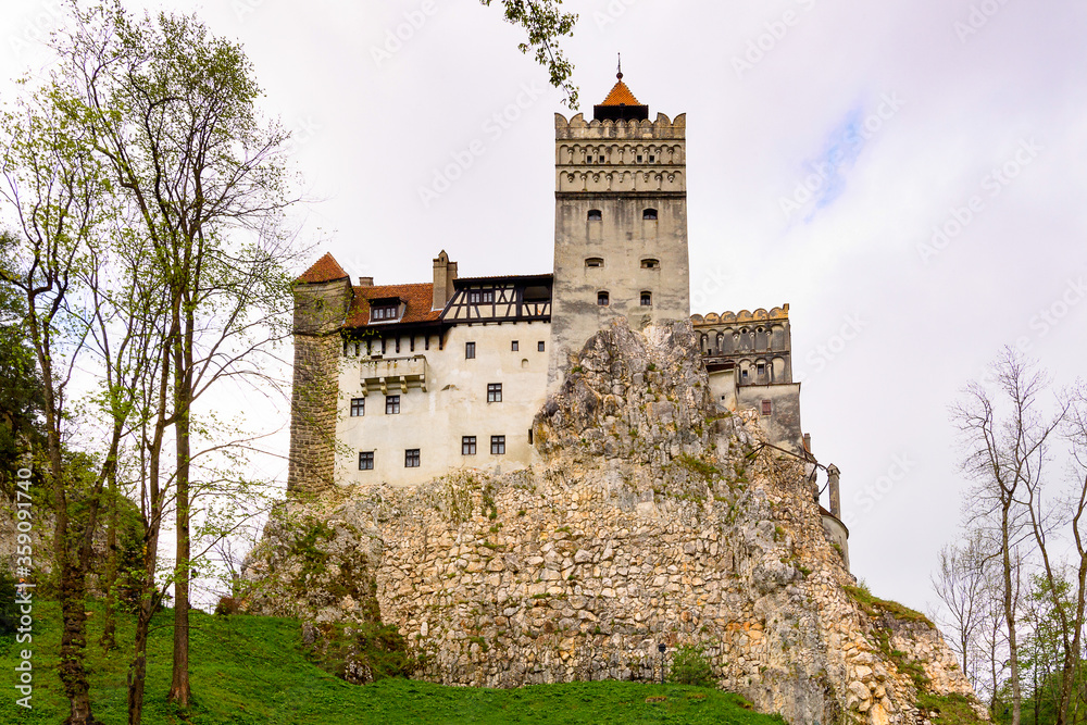 Bran (Drakula's) Castle on the top of the rock, a national monument and landmark in Romania