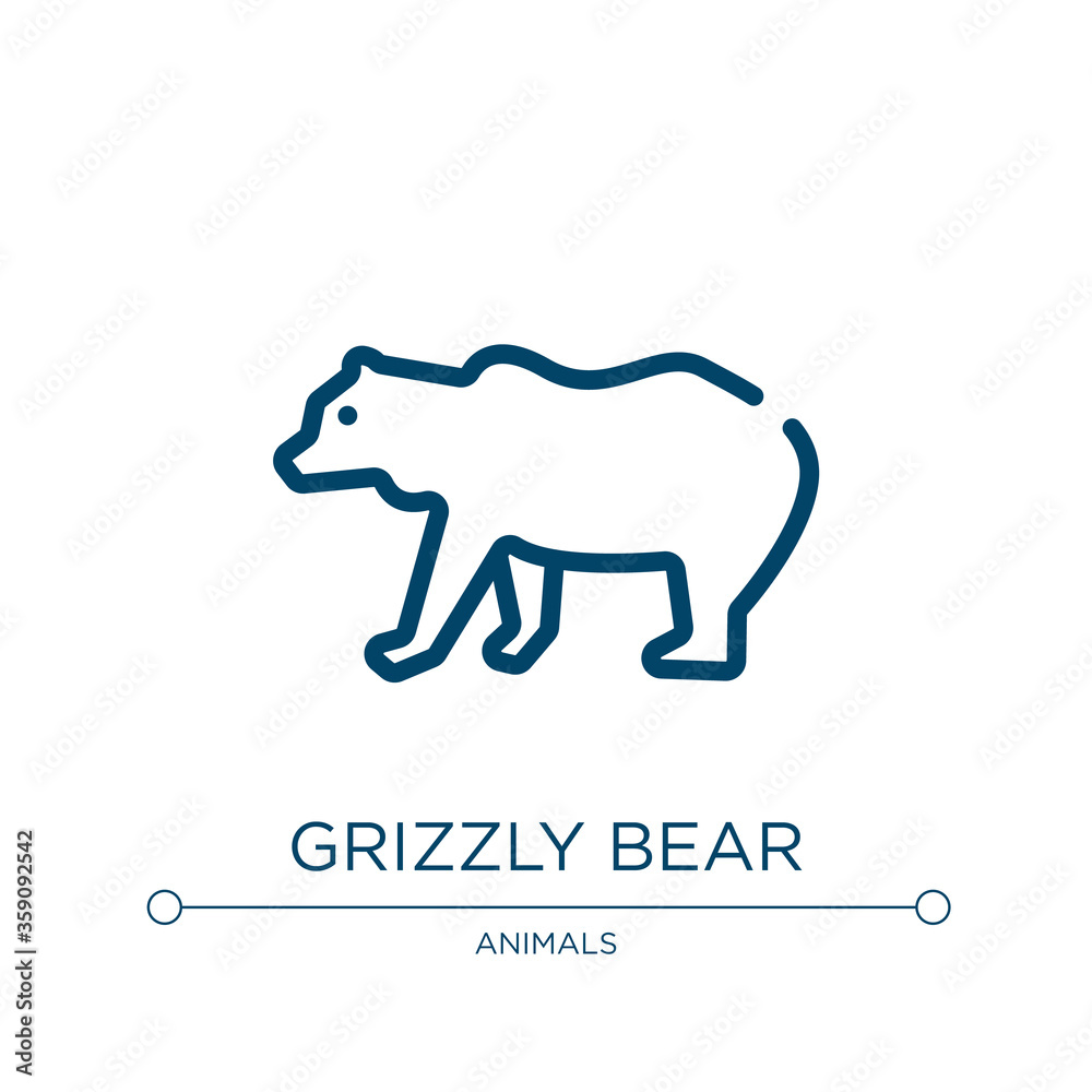 Grizzly bear icon. Linear vector illustration from wild animal collection. Outline grizzly bear icon vector. Thin line symbol for use on web and mobile apps, logo, print media.